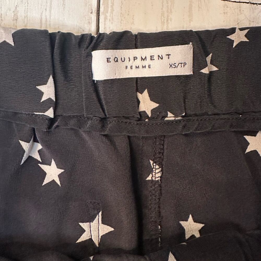 Equipment Lillian Silk Pajama Set XS Black w/ Cream Stars Long Sleeve Shorts - Picture 2 of 13
